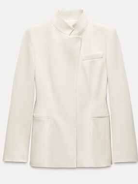 Zara Women's Light Cream Stand-Collar Blazer
